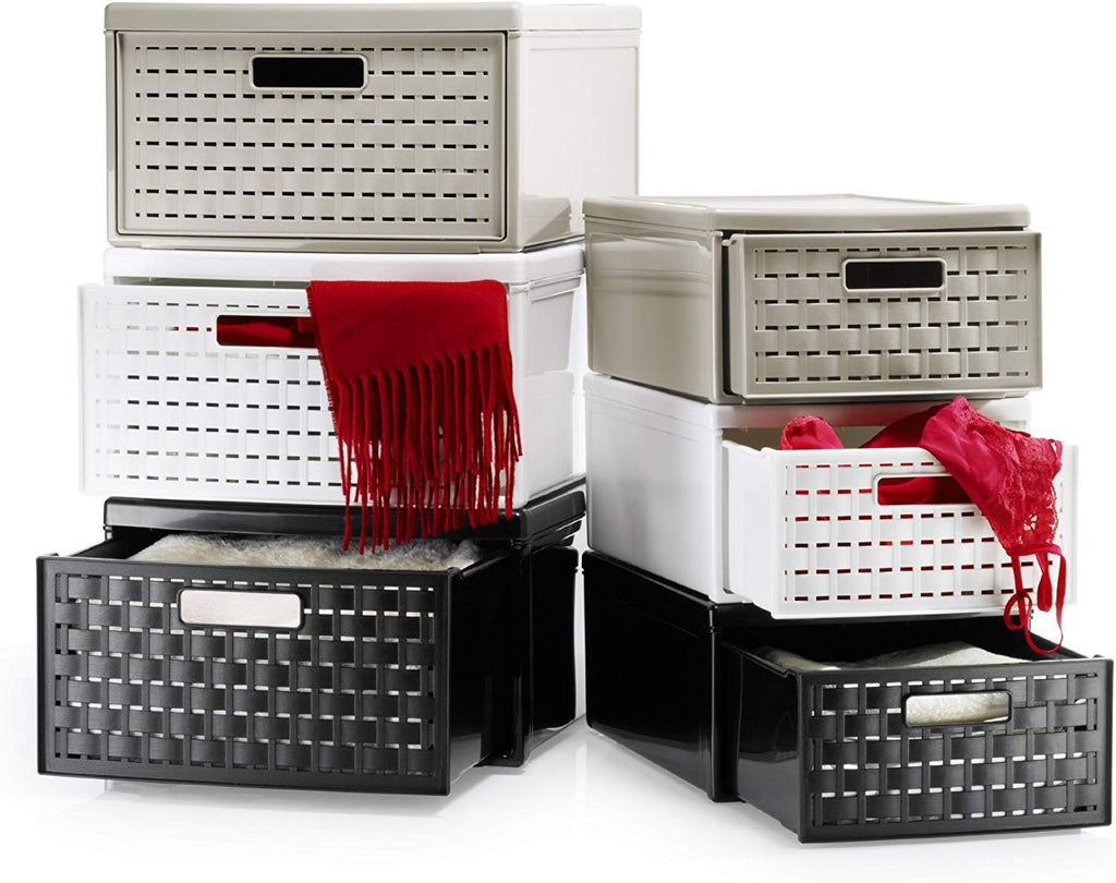 Rotho, Country, Drawer box 19.2 l in rattan-look, Plastic (PP) BPA-free, white, groß/19,2l (45,0 x 34,0 x 20,0 cm)