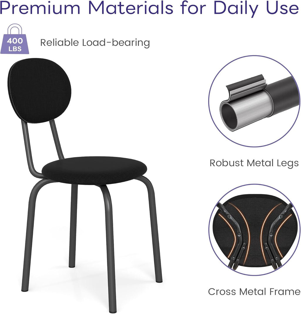 Murago Stackable Dining Chairs Set of 4, Stackable Waiting Room Chairs, Stacking Kitchen Chairs with Upholstered Back and Seat with Dense Foam Cushions, Steel Frame with 400 Lb. Capacity, Black