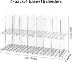 JOYZAN Stackable Purse Organizer for Closet, Adjustable Shelf Dividers for Closet Organizer Clear Acrylic Closet Purse Organizer Detachable Handbag Storage Separator Dividers for Home, Office - 4 Pack