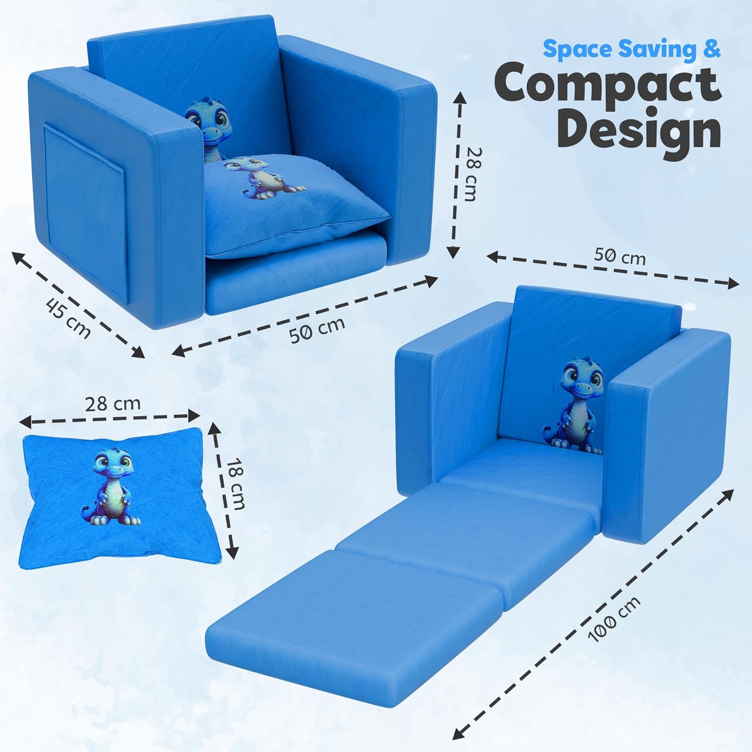 2-in-1 Flip-Out Toddler Couch – Kids Couch Fold Out Convertible, Toddler Chair Comfy Soft Foam, Kids Sofa/Kid Couch for Reading, Play & Nap, Toddler Sofa Chair for Bedroom & Playroom