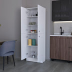 23.6" D*11.8" W*71.1" H Freestanding Kitchen Pantry with 4 Shelves, 2 Double Doors, Rectangular Storage Cabinet, Modern Minimalist, for Living Room, Dining Room, White