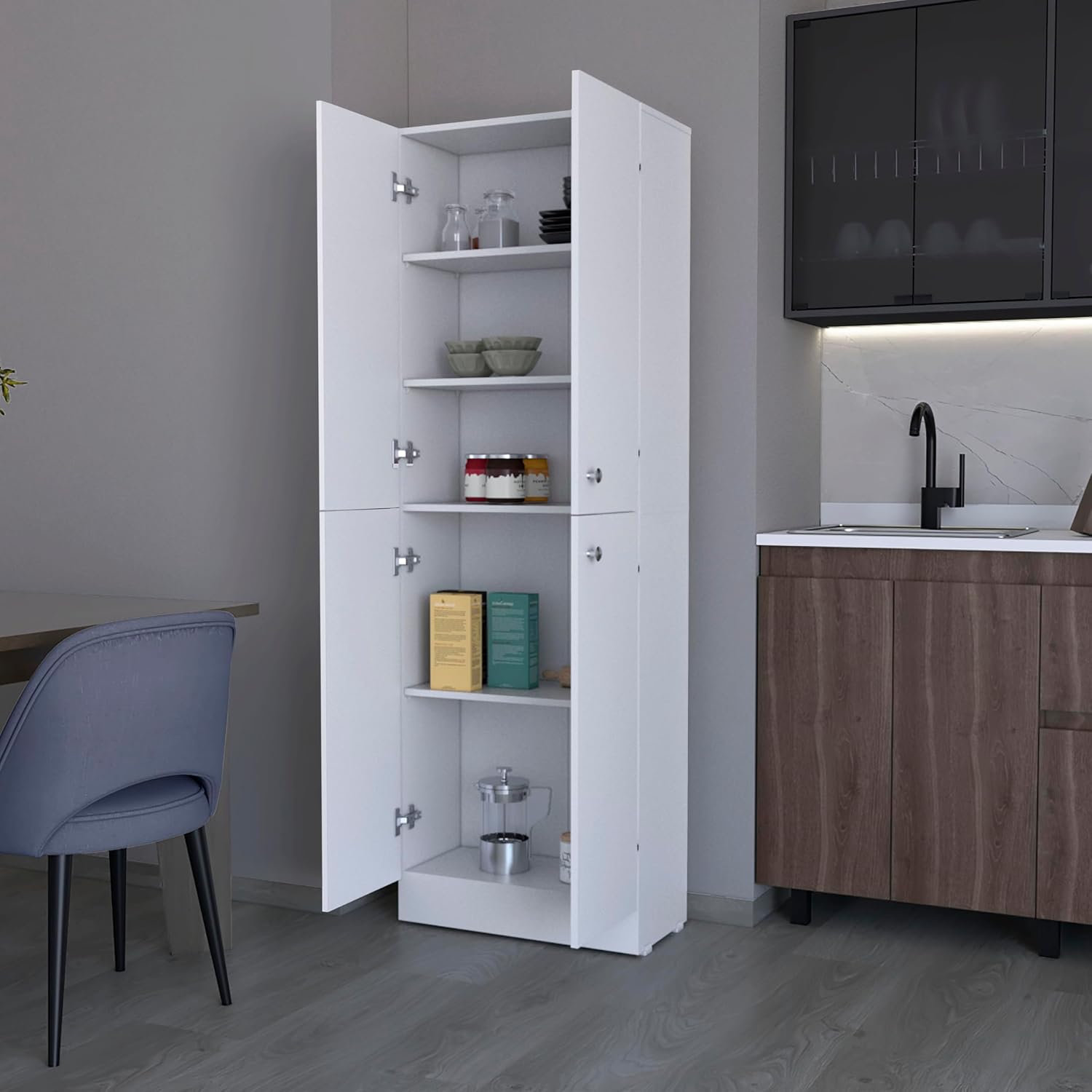 Kitchen Pantry Cabinet with 4 Doors and 5 Hidden Shelves,Sideboard Buffet Cabinet with Storage,for Dining Room,Kitchen