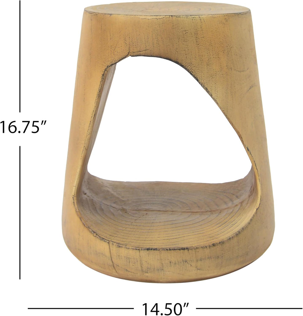 14.5" W Small Hollow Side Table, Wood-Like Texture Accent End Table, Magnesium Oxide (MGO) Finish Round Pedestal Side End Table for Living Room Household Restaurant Homestay - Natrual Oak