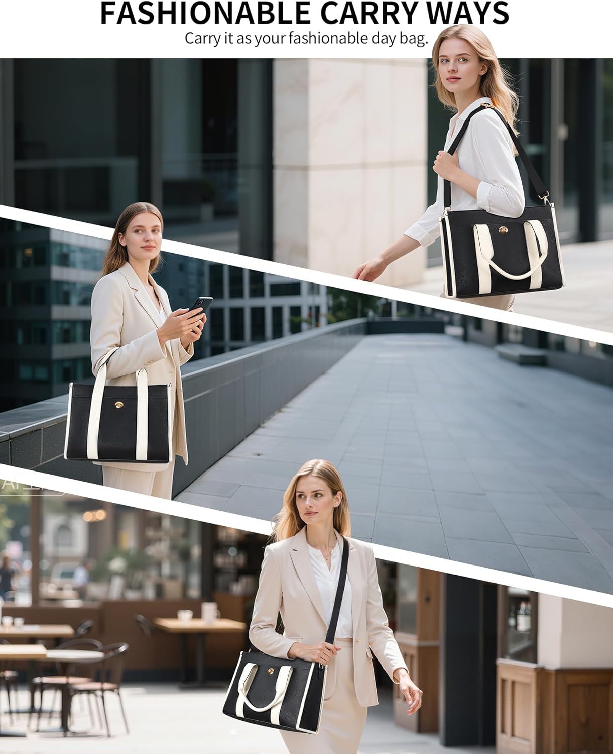 Jetviivid Lunch Tote Bag for Women, PU Leather Lunch Bag with Tablet Compartment for Work, Ladies Thermal Lunch Box for 13'' iPad Tablet, Leakproof Fashion Cooler Bag, Black