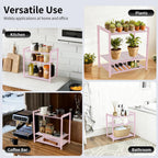 Desktop Shelf Organizer, 3-Tier Office Storage Rack, Adjustable Metal Bookshelf for Top of Desk, Pink Desk Organizer for Office, Home, Dorm and Small Spaces (Pink)