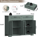 Fluted Buffet Sideboard Cabinet with Storages, Modern Buffet Table with 2 Drawers & 4 Doors, Wood Coffee Bar Console Table with Adjustable Shelves for Kitchen, Living Room, Dining Room, Green
