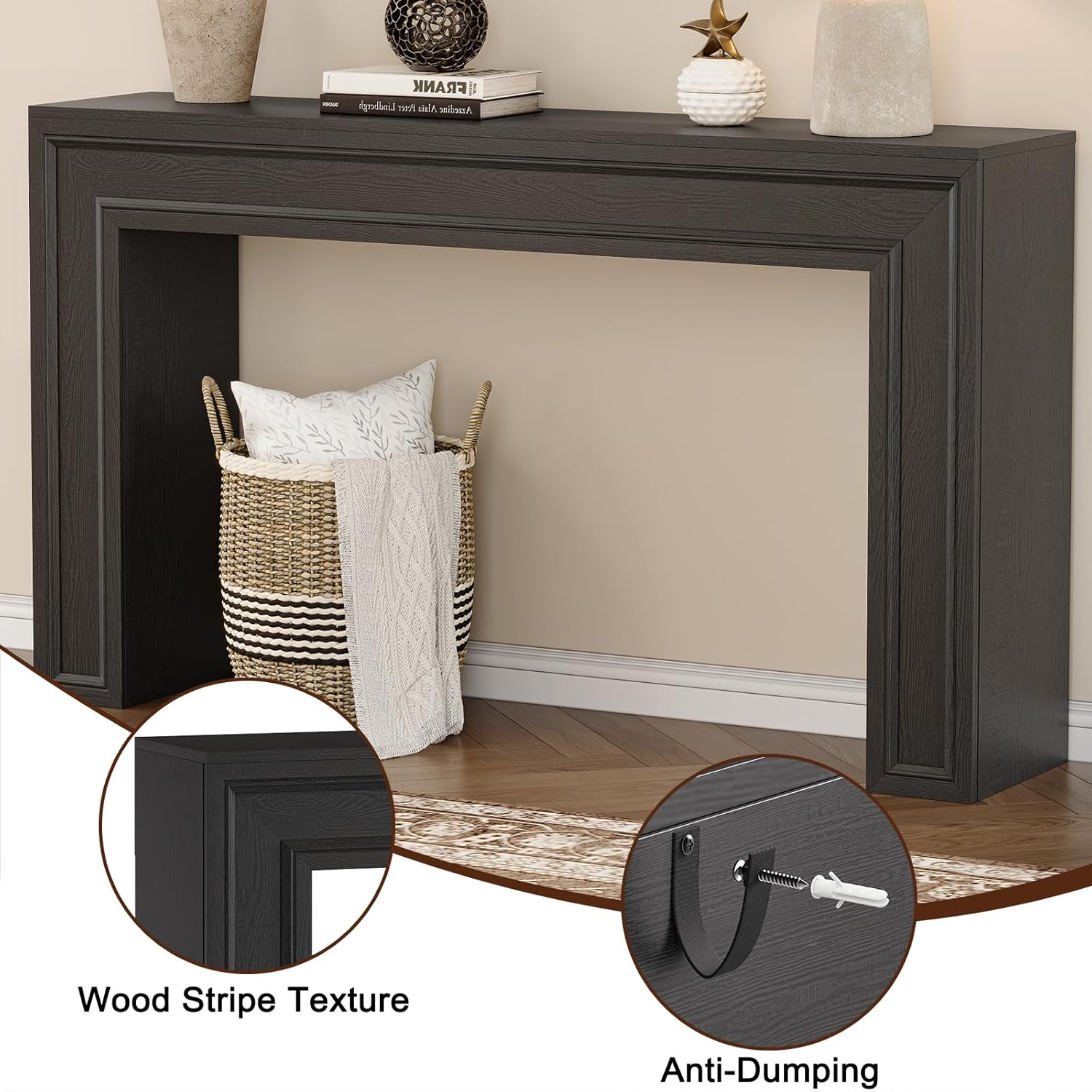 Rresyet 55 Inch Long Console Table, Sofa Table Behind Couch, Entryway Table, Farmhouse Entryway Table for Entrance, Hallway, Living Room (Black)