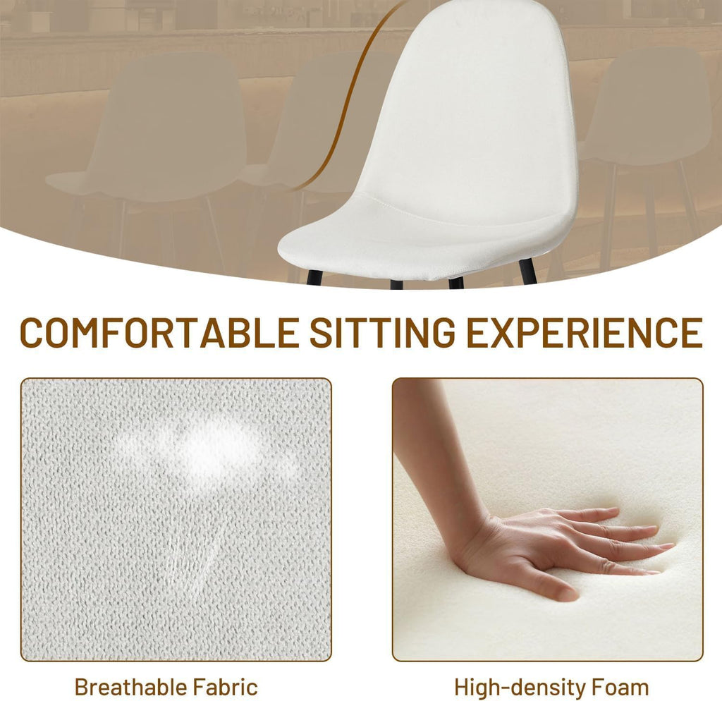 FurnitureR Dining Chairs Set of 4, Fabric Comfy Seat Armless Side Chairs with Metal Legs Mid Century for Home Kitchen Reception Room, Beige