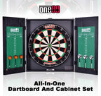 ONE80 All-in-One Dartgame Center with Self-Healing Sisal/Double-Sided Dartboard & Multifunctional Cabinet 6 Steeltip Darts and Mounting Kit Included