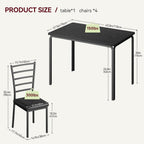 GarveeHome 5-Piece Kitchen Dining Room Table Chair Set for Small Space, Indoor Modern Dinette Set for 4, Square Dinner Table Set for Dinette (Black, Dining Table with 4 Chairs)