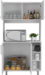 37.4" D*15.7" W*70.9" H Freestanding Kitchen Pantry with 2 Shelves, 2 Double Doors, 4 Sliver Legs, Rectangular Double Door Cabinet, Traditional, for Living Room, Dining Room, White