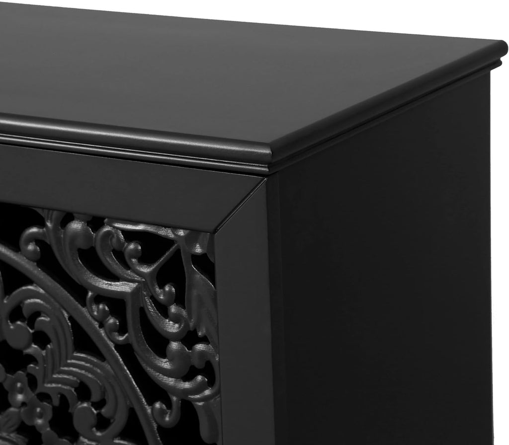 Antique Black Sideboard Buffet Accent Credenza Storage Cabinet with 2 Hollow Floral Carved Doors Small Modular Console Table for Kitchen Living Room Entryway 31.5 Inch