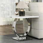 Asday 23.6" White and Silver End Table, Modern Side Table with Glossy Wooden Top and Stainless Steel U-Shaped Base, Accent Table for Living Room, Bedroom, Lounge