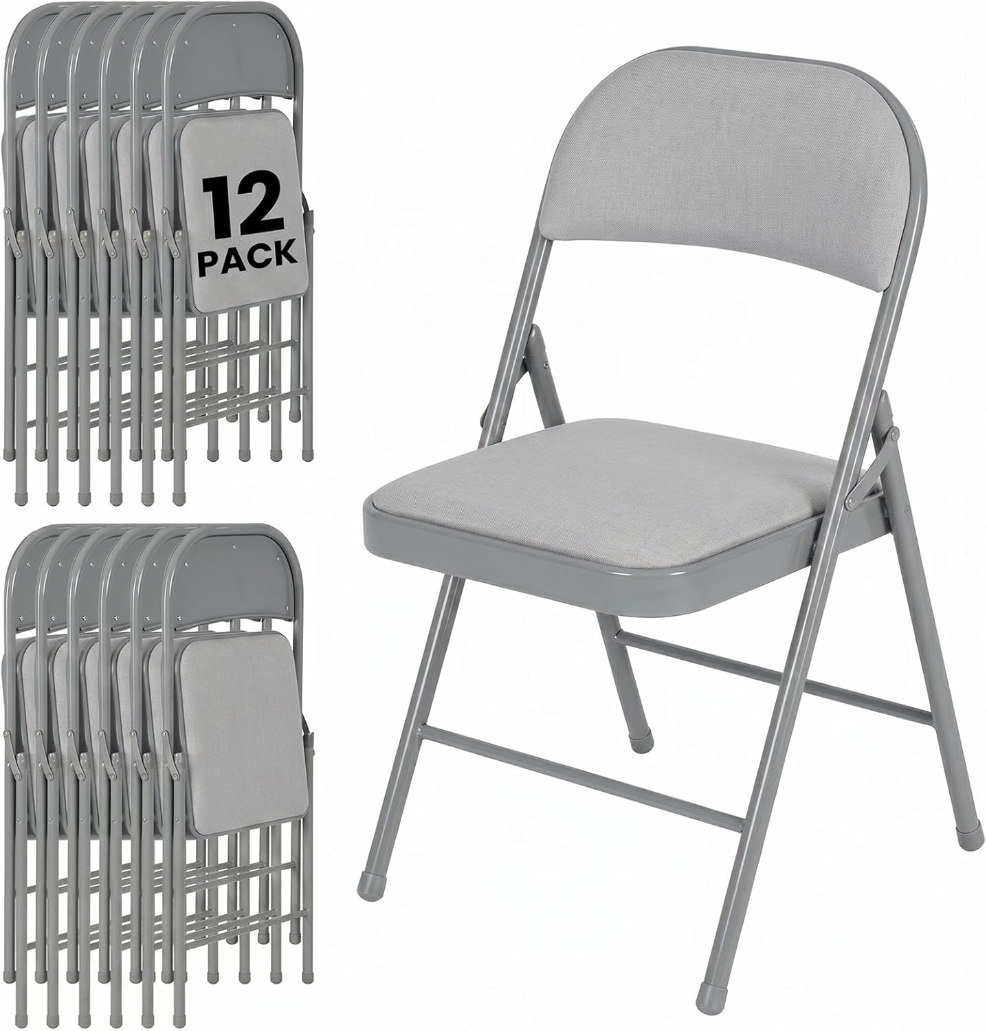 12 Pack Folding Chairs, Fabric Dining Chair Set with Padded Cushion and Back, Indoor Outdoor Seat for Home Office, Parties, Events, Wedding, Extra Guest Seating, Graphite Gray