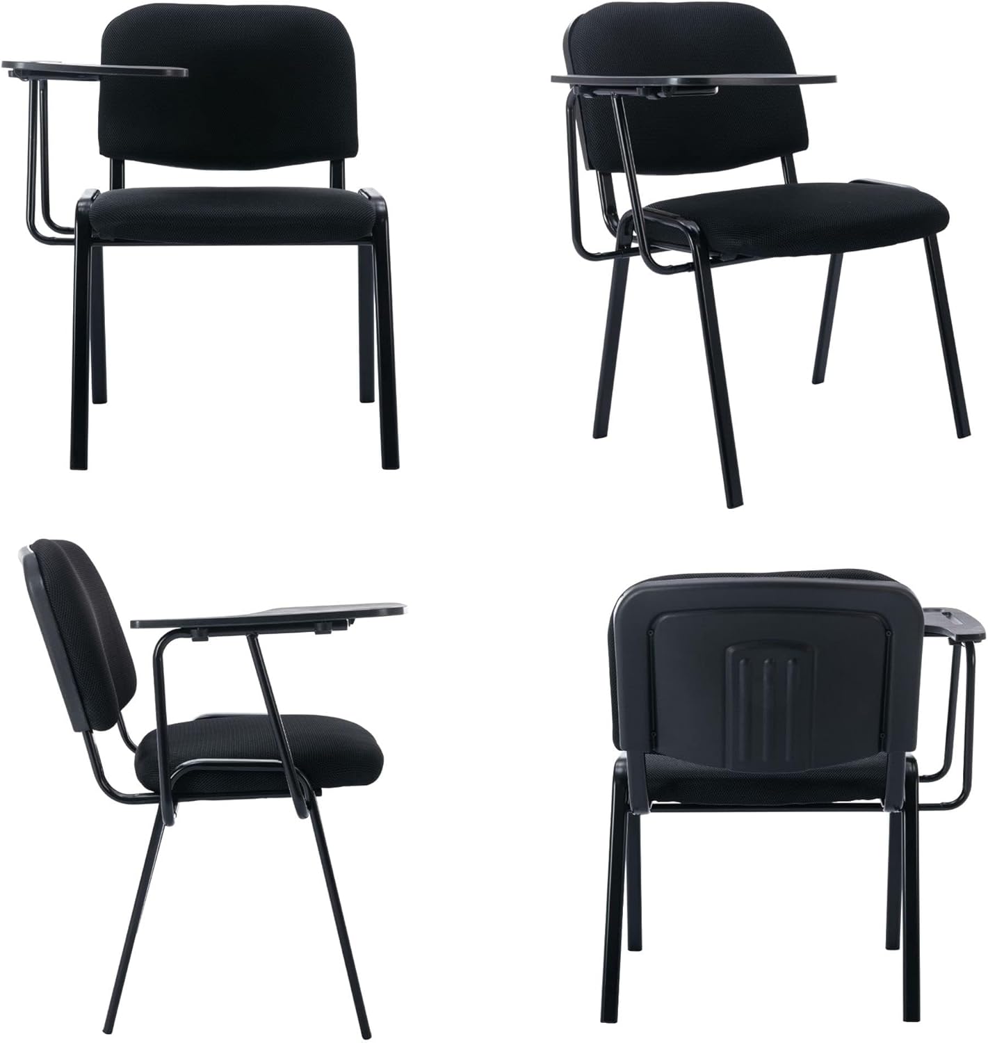 HNY Black Tablet Arm Chairs Set of 5, Mesh Office Waiting Room Guest Nesting Stacking Chairs, Reception Chairs with Flip-Up Table Conference Chair for School Classroom Training Meeting Room
