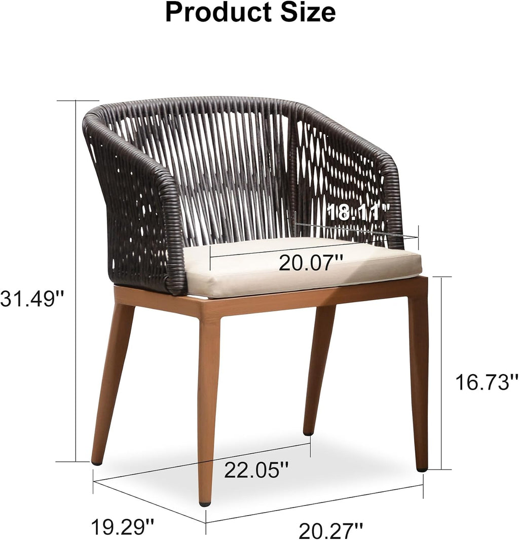 PURPLE LEAF 2 Pieces Outdoor Dining Chair All-Weather Wicker Aluminum Frame Patio Dining Chair for Lawn Garden Backyard Deck with Cushion, Deep Teak Armchair