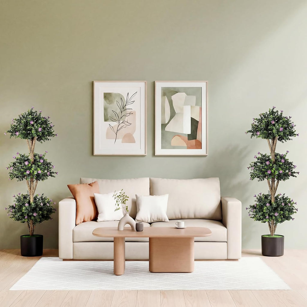 Goplus 51" Artificial Triple Ball Boxwood Topiary Tree, Faux Bush Plant with 59 Blossoms, Cement-Filled Plastic Pot, Sun-Resistant Indoor Outdoor Fake Greenery for Porch Home Decoration Housewarming
