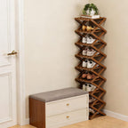 The 9-Tier No-Assembly Bamboo Rack, Foldable Space-Saving Organizer for Shoes, No Assembly Narrow Shoe Shelf for Entryway Closet Dorm (Brown, 9)