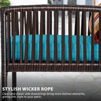 Sundale Outdoor Wicker Bar Stools Set of 4, Patio Counter Height Rattan Rope Stools with Back Rest, High Chair with Pillow & Cushion, All-Weather Armless Tall Pub Barstool (Brown & Blue, 4 Stools)