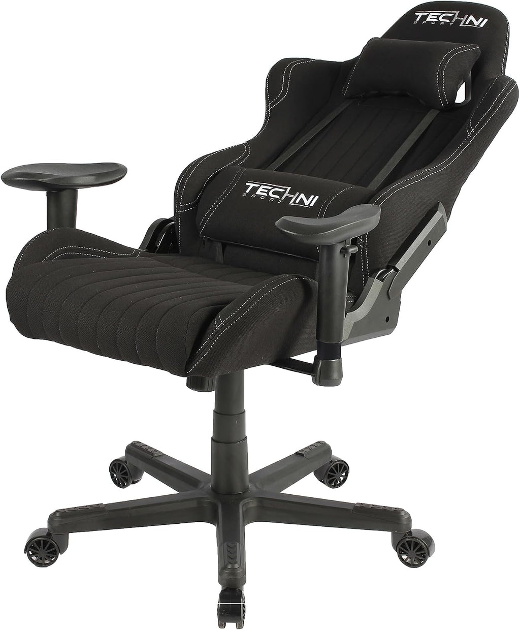 Techni Sport High Back Racing Chair with Foam Seat and Padded Arms, Reclining Gaming Chair with Height and Tilt Adjustment, Black