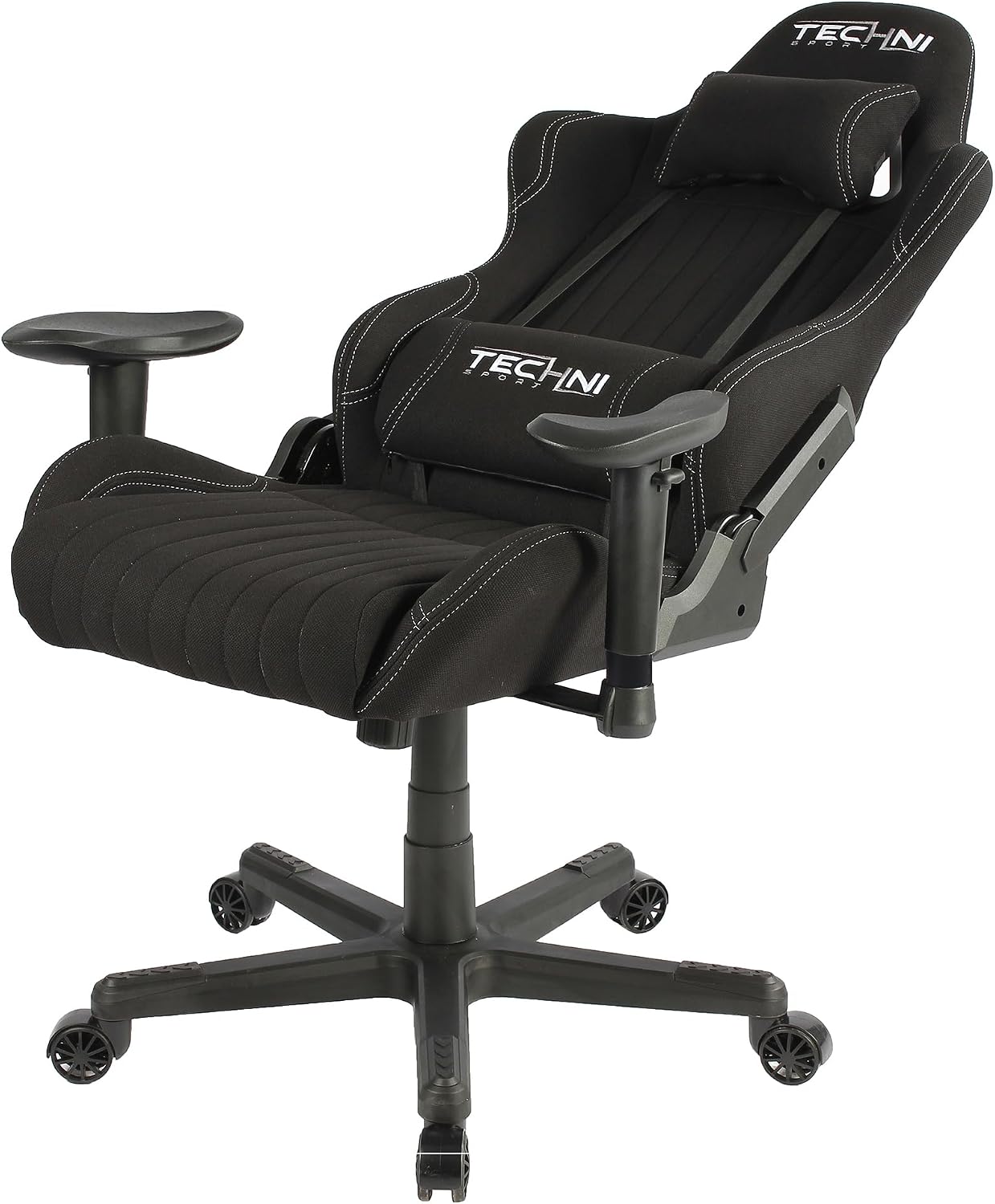 Techni Sport High Back Racing Chair with Foam Seat and Padded Arms, Reclining Gaming Chair with Height and Tilt Adjustment, Black