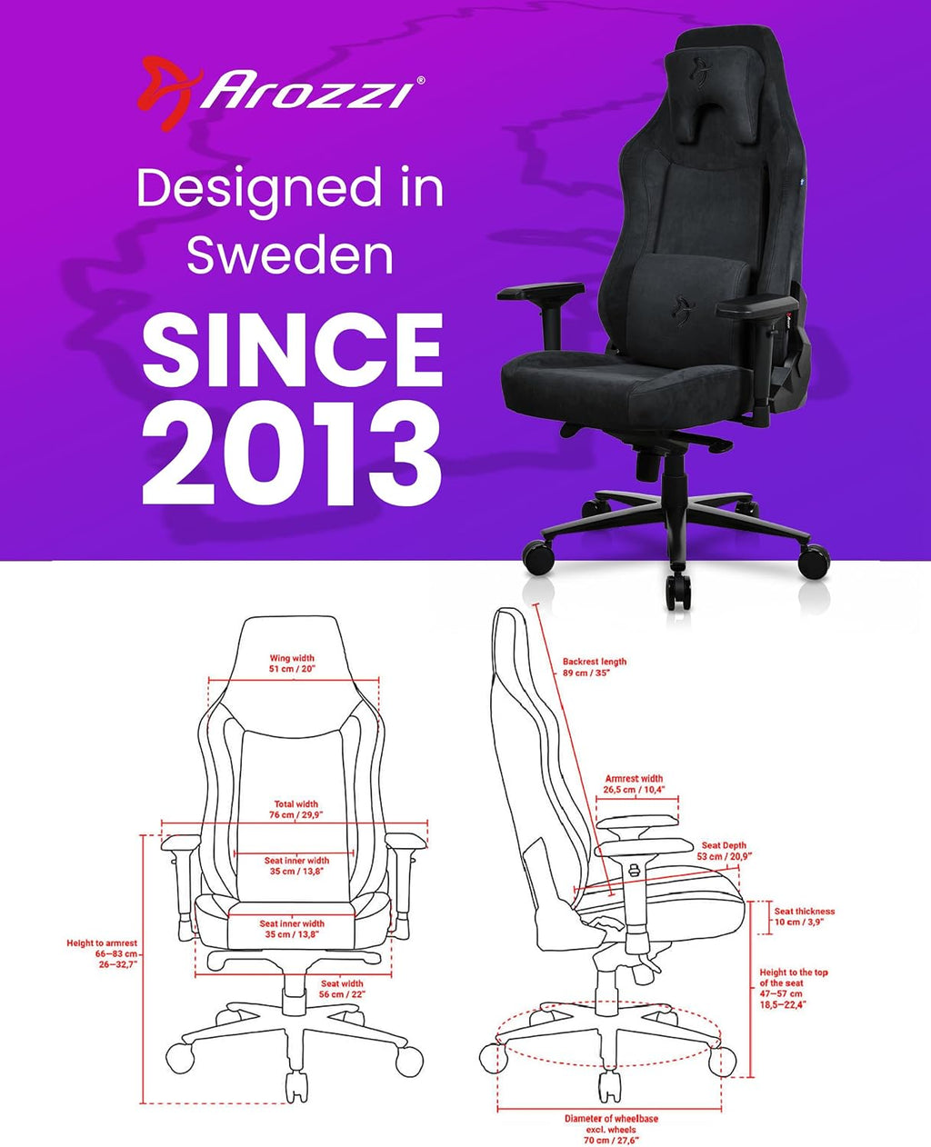 Arozzi Vernazza XL Soft PU Ergonomic Computer Gaming/Office Chair with High Backrest, Recliner, Swivel, Tilt, Rocker, Adjustable Height and Adjustable Lumbar and Neck Support - Pure Black