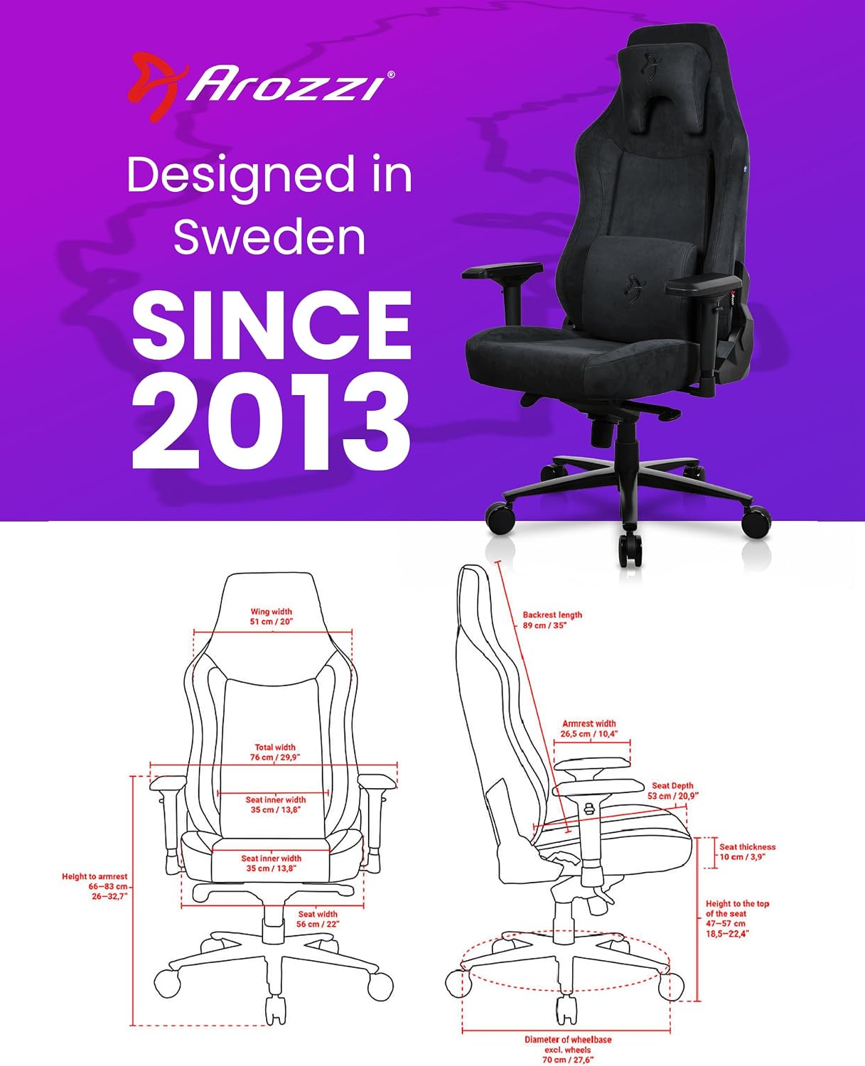 Arozzi Vernazza XL Soft PU Ergonomic Computer Gaming/Office Chair with High Backrest, Recliner, Swivel, Tilt, Rocker, Adjustable Height and Adjustable Lumbar and Neck Support - Pure Black