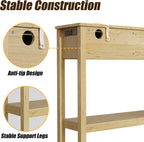 Entryway Table, Rattan Console Table with 3 Storage Drawers and Storage Shelf, Sofa Table with Socket, for Entryway, Living Room, Behind Couch and Hallway (Light Yellow)