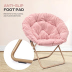 Cozy Saucer Chair, Living Room Chair, Faux Fur Soft Thick Padded Folding Chair, Comfortable Moon Chair for Living Room, Bedroom, Reading Nook, Modern Style, Pink