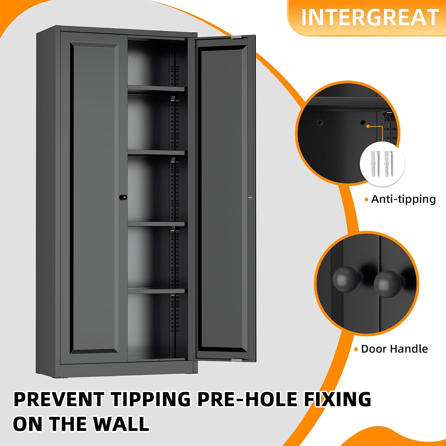 INTERGRAET Kitchen Pantry Cabinet, 63" Tall Metal Pantry Storage Cabinets with 2 Doors and 4 Shelves, Black Metal Storage Cabinet,Cupboard for Home,Kitchen,Living Room