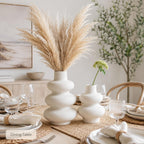 Ceramic Vase Set, Modern White Vases for Living Room Decor | Set of 2 off white ceramic round vases styles pampas, dried stems or empty display for modern neutral decor.