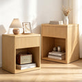 LubanNese Fluted Nightstands Set of 2 with Drawer, Modern Night Stand 23" W, Bedside Table with Storage Open Shelf, Mid Century Large Wide Wood End Table for Bedroom, Natural