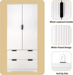 Fluted Kitchen Pantry Cabinet with Drawers,White Food Pantry Cabinet,Freestanding Kitchen Cupboard with 8-Door Spice Rack
