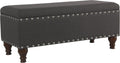 HomePop Upholstered Storage Bench with Nailhead Trim – Charcoal