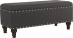 HomePop Upholstered Storage Bench with Nailhead Trim – Charcoal