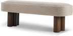Christopher Knight Home Damas Boucle Upholstered Dining Bench, Wooden Entryway Bench, Long Sofa Footstool for Living Room, Bedroom End of Bed Bench, Khaki+Walnut