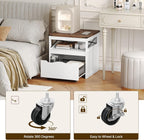 YATINEY Mini Fridge Stand with Storage, Refrigerator Stand with Mobile Drawer, Mini Fridge Cabinet for Heavy Microwave Stand, Mini Fridge Cart for Dorm, Bedroom, Kitchen,White and Walnut HB50WH