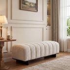 Channel Tufted Fabric Bench Strong Black Base Support Bedroom Living Room Entryway Seating