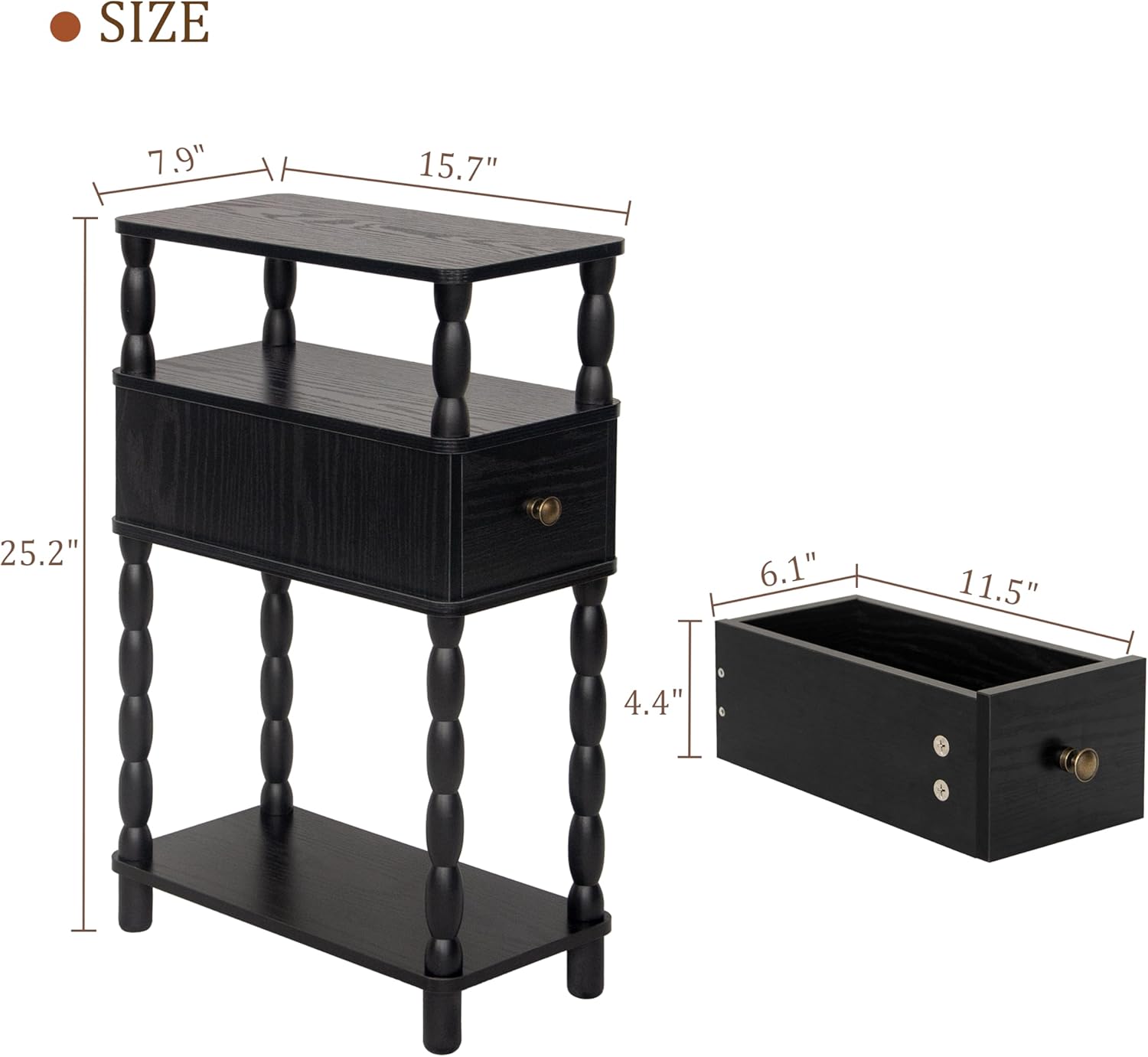 MaxSmeo Black Narrow Side Table, Narrow End Table with Storage, Skinny Small Nightstand with Drawer for Bedroom, Living Room, Small Spaces (Black)