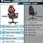 Soontrans Red Gaming Chair,Ergonomic Gamer Chair,Racing Game Chair,PC Computer Chair with High-Back,Adjustable Headrest and Lumbar Support