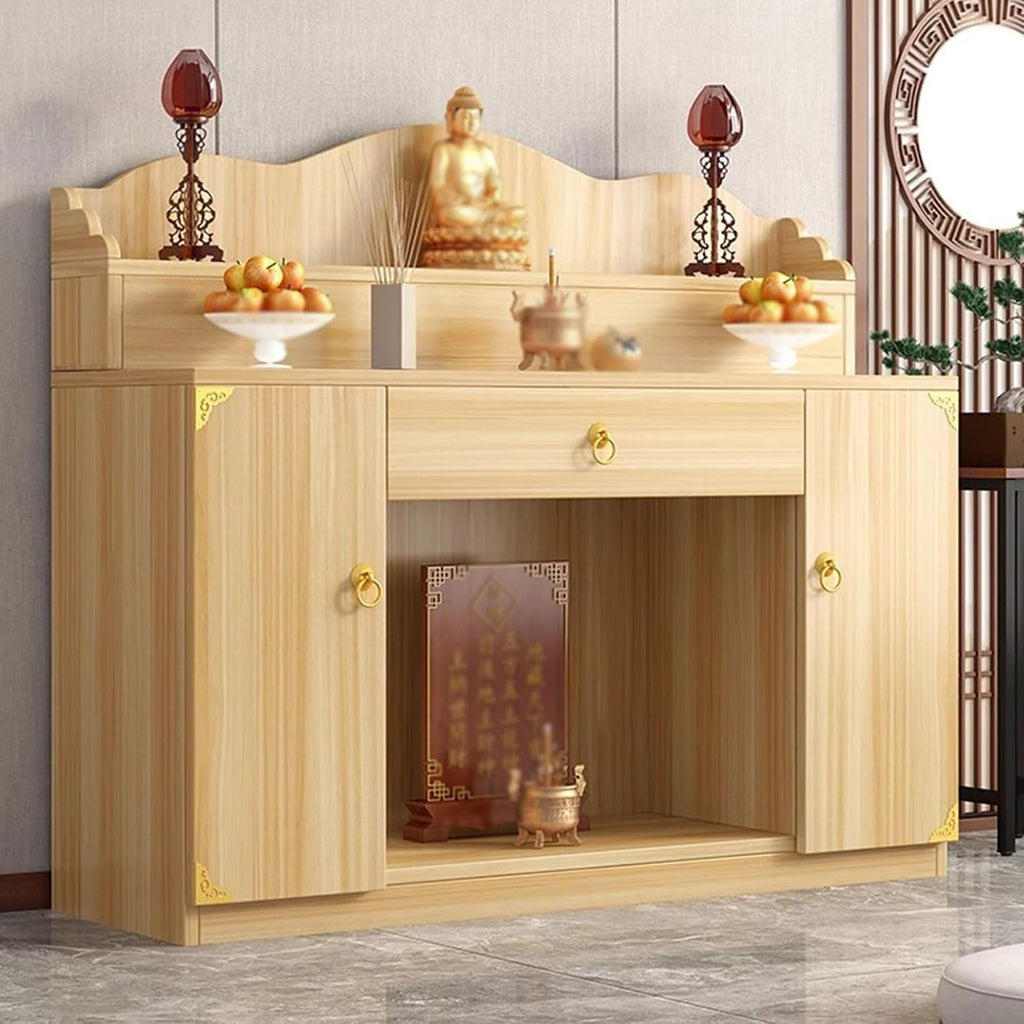 Retro Style Buddhist Altar Table with Drawers, Modern Side Table, Altar Cabinet for Homes Temples Ancestral Halls(Yellow,88cm)