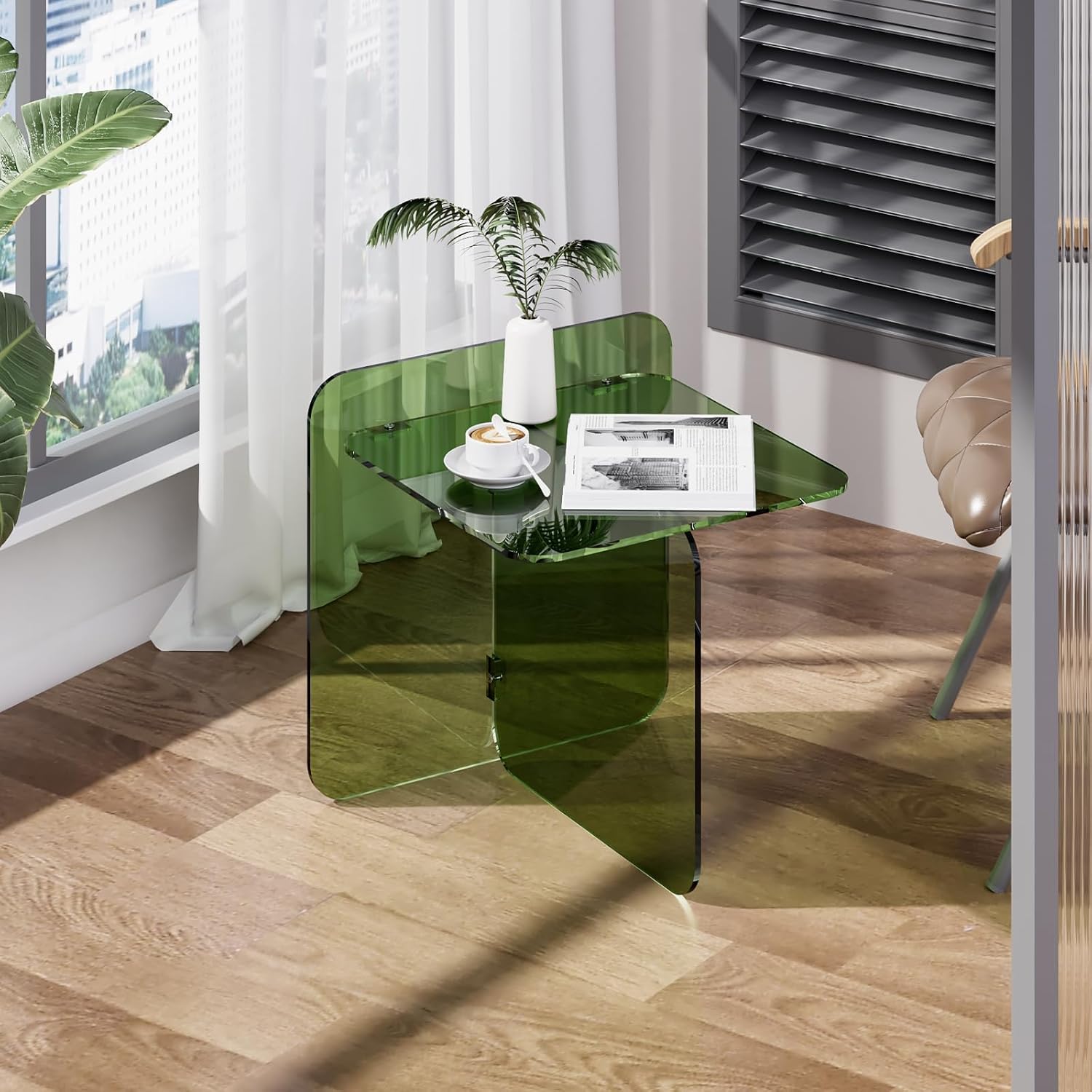 Acrylic Side Table, End Table Clear Modern Bedside Table for Bedroom Living Room, Lucite Nightstand (Clear, 19.7" × 19.7" × 18")