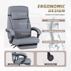 Linen Fabric Gaming Chair with Footrest, Ergonomic Computer Chair with Headrest and Lumbar Support, Height Adjustable 360° Swivel Reclining Chair with Backrest 90° -120° -155° (Grey)