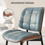 Dining Chairs Set of 4, Mid Century Modern Dining Room Chair with Thick Cushion, Upholstered Faux Leather Kitchen Chairs with Walnut Bentwood Back for Kitchen Dining Room, Blue