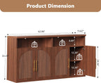 Fluted Buffet Cabinet with Storage, 63" Wide Wood Sideboard Credenza with 4 Doors & Open Storage Shelf, Modern Kitchen Entryway Accent Table for Dining Room Living Room, Kitchen, Hallway, Walnut
