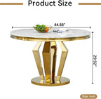 Henf Luxury Round Dining Table for 4-6 White Gold 45" Faux Marble Kitchen Table with Mirrored Stainless Steel Legs, Contemporary Modern Circle Dining Room Table (Table Only)