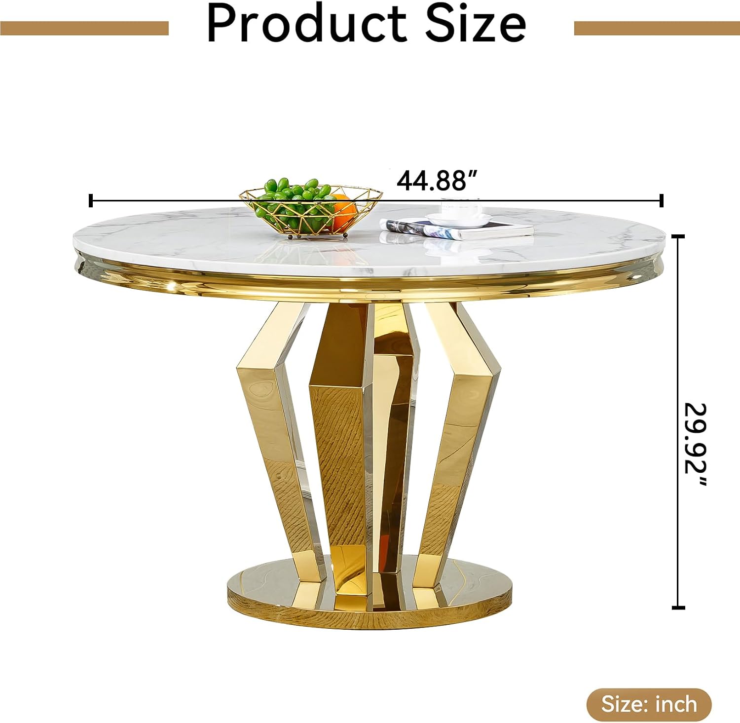 HomVent Round Faux Marble Dining Table, Circle Faux Marble Kitchen Table with Stainless Steel Base, Round Dining Room Table for Kitchen