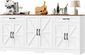 Large Sideboard Buffet Cabinet 71 Inch with Storage, Adjustable Shelves and 6 Barn Doors, Farmhouse Wood Coffee Wine Bar Console Table for Kitchen and Dining Room, White