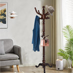 Solid Wood Coat Rack, Free Standing Hall Coat Tree with 11 Hooks, 2 Height Options, 270lbs Load, Stury Base, Clothes Rack for Entryway, Hallway, Bedroom (Tri-legged Base - Dark Brown)