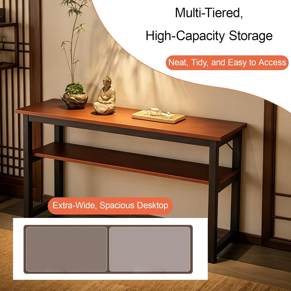 Prayer Meditation Table, Shrine Stand with Storage, Layered Buddha Altar Offering Pooja Table, Metal Frame, for Living Room Bedroom Office, Temple(Brown 1,120cm/47.2in)